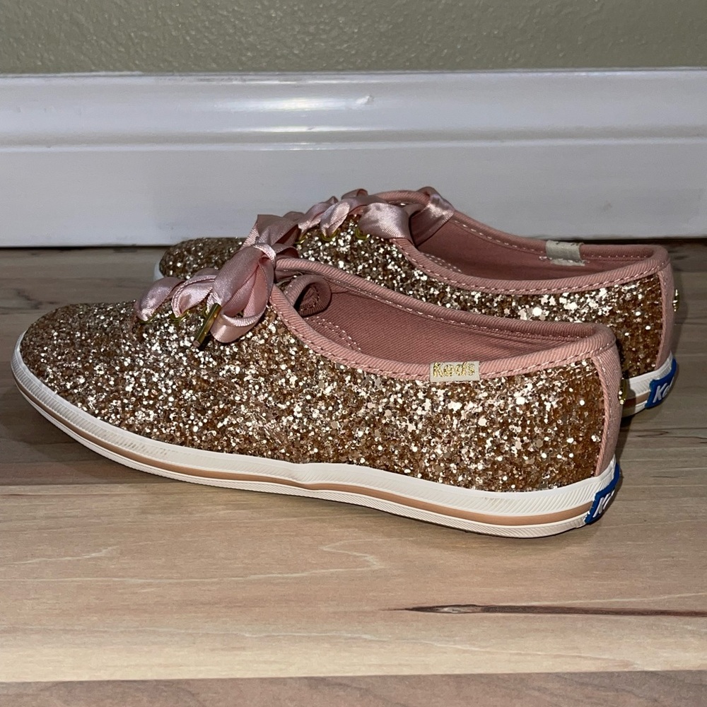 Women’s Size 5 Rose Gold Keds x Kate Spade New York Glitter Sneakers